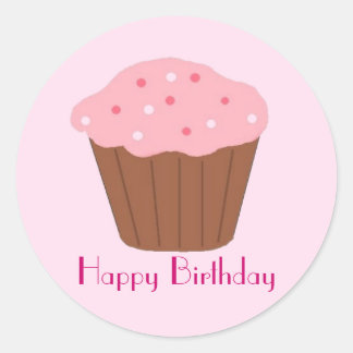 Adesivo Redondo Cupcake com Confeitos Rosa