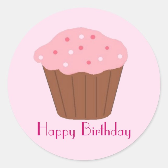 Adesivo Redondo Cupcake com Confeitos Rosa (Frente)