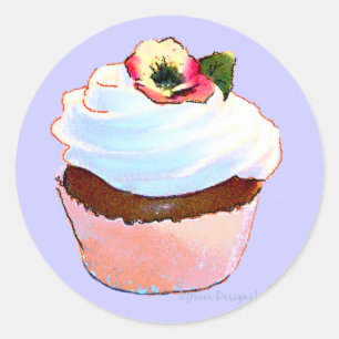Adesivo Redondo Cupcake com Design Pansy Art
