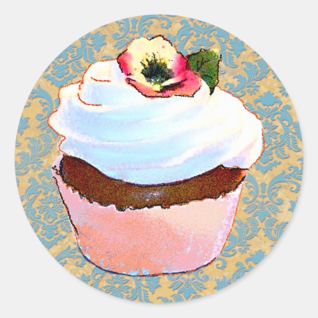Adesivo Redondo Cupcake com Design Pansy Art (Frente)