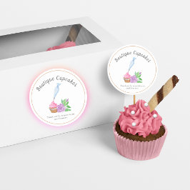 Adesivo Redondo Cupcake com Glacê de Aquarela Agradecimento pelo A