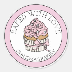 Adesivo Redondo Cupcake com Purpurina Prata Assado com Amor