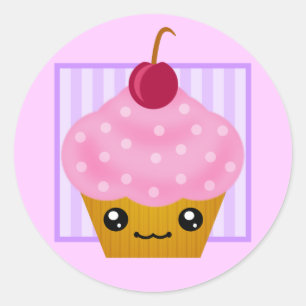 Adesivo Redondo Cupcake da cereja de Kawaii