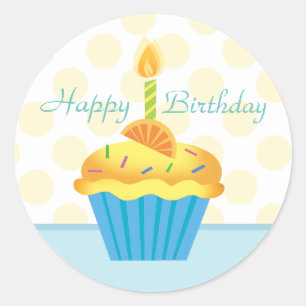 Adesivo Redondo Cupcake de aniversário amarelo e azul