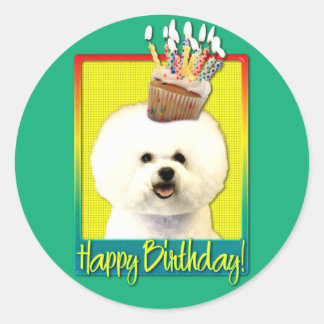 Adesivo Redondo Cupcake de aniversário - Bichon Frise