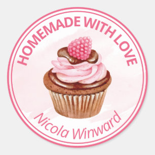Adesivo Redondo Cupcake de Aquarela Negócio Pequeno Caseiro