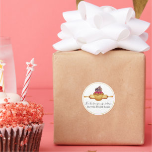 Adesivo Redondo Cupcake De Aquarelas Rolando Pinos Baker Obrigado 
