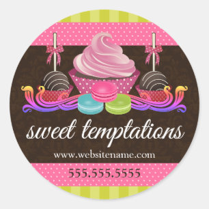 Adesivo Redondo Cupcake De Bolo Macaron Caixas De Panificação