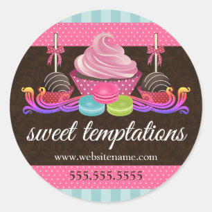 Adesivo Redondo Cupcake de bolos Caixas de papel Macaron