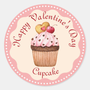 Adesivo Redondo Cupcake de Cereja Rosa