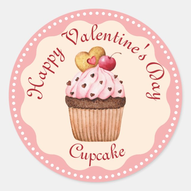 Adesivo Redondo Cupcake de Cereja Rosa (Frente)