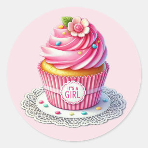 Adesivo Redondo Cupcake de chá de bebê bonito