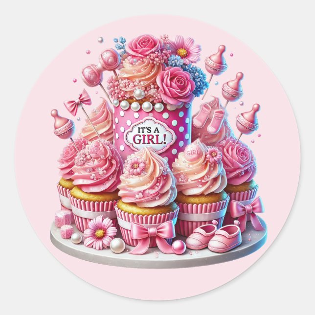 Adesivo Redondo Cupcake de chá de bebê bonito (Frente)