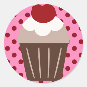 Adesivo Redondo Cupcake de Cherry de Chocolate KRW