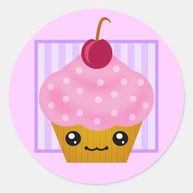 Adesivo Redondo Cupcake de Cherry Kawaii (Frente)