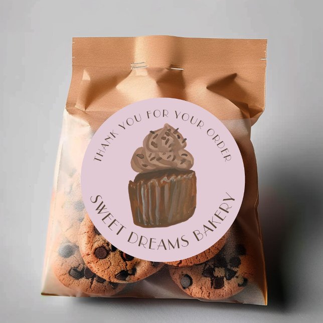 Adesivo Redondo Cupcake de chocolate Catering ORDEM OBRIGADA (Chocolate Cupcake Catering Bakery ORDER THANK YOU Classic Round Sticker
)