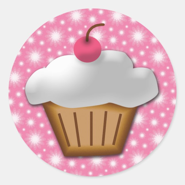 Adesivo Redondo Cupcake de corte com cereja rosa no topo (Frente)