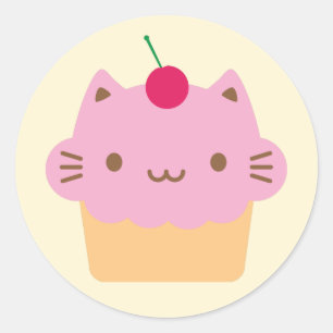 Adesivo Redondo Cupcake de Gato
