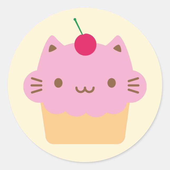 Adesivo Redondo Cupcake de Gato Bonito (Frente)
