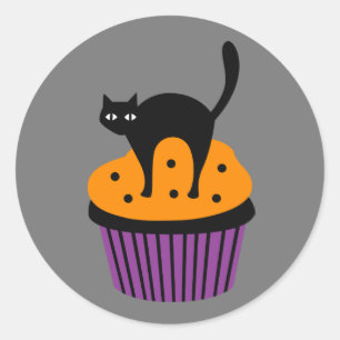 Adesivo Redondo Cupcake de gato Halloween