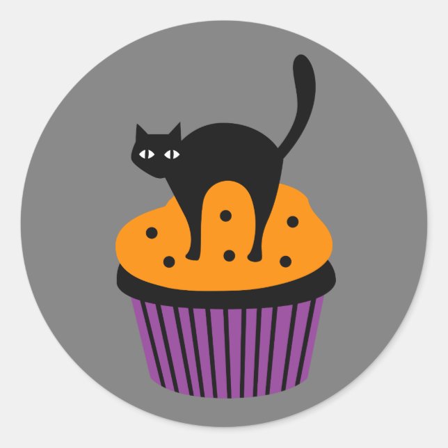 Adesivo Redondo Cupcake de gato Halloween (Frente)