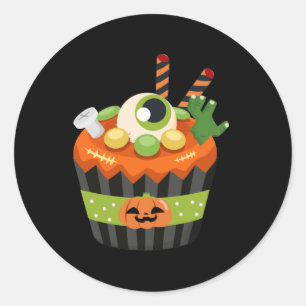 Adesivo Redondo Cupcake de Halloween bonito e assustador com uma b