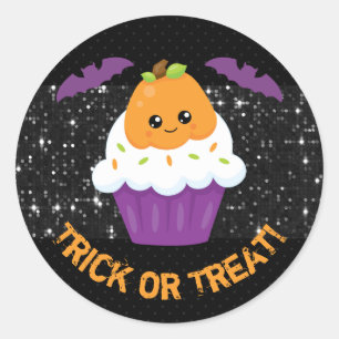 Adesivo Redondo Cupcake de Halloween Kawaii Abóbora