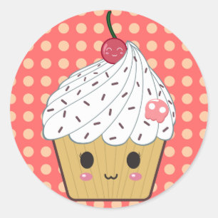 Adesivo Redondo Cupcake de Kawaii nas bolinhas