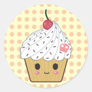Adesivo Redondo Cupcake de Kawaii nas bolinhas