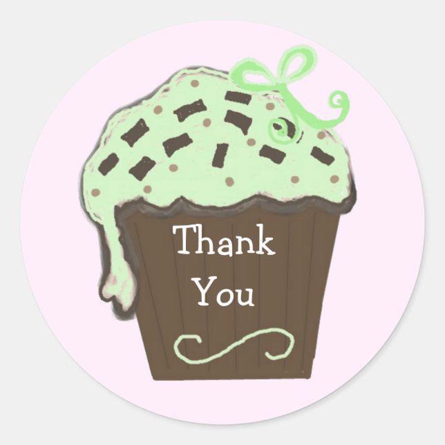 Adesivo Redondo Cupcake de Menta Obrigado (Frente)