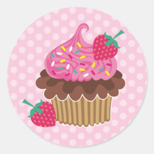 Adesivo Redondo Cupcake de morango e chocolate