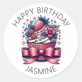 Adesivo Redondo Cupcake de morango personalizado