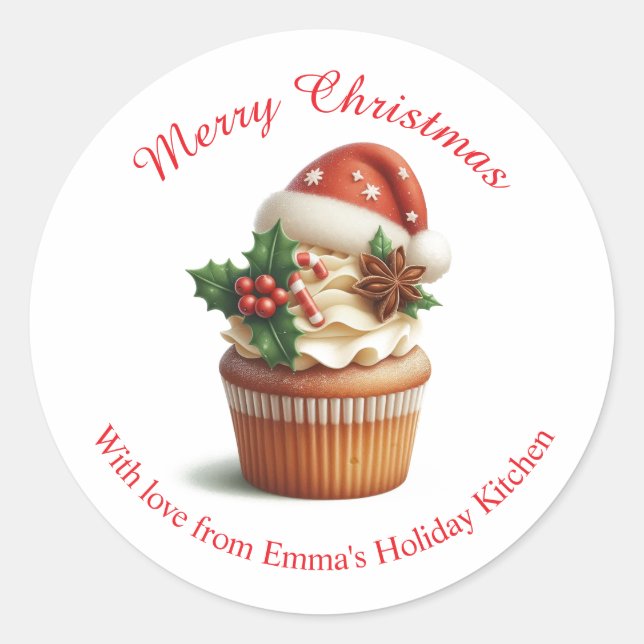 Adesivo Redondo Cupcake de Natal Merry Personalize Sticker (Frente)