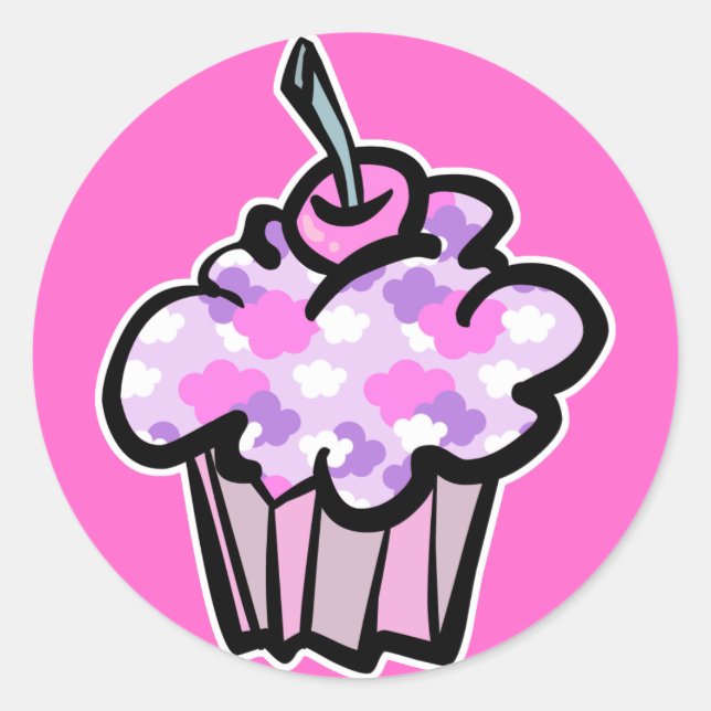 Adesivo Redondo cupcake de nuvens rosa e roxo (Frente)