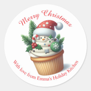 Adesivo Redondo Cupcake de padaria de Natal Feliz
