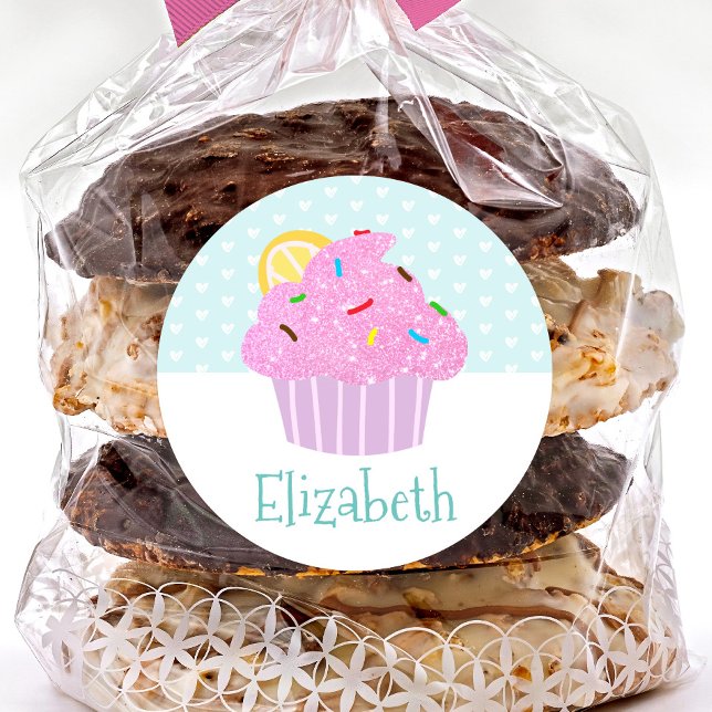 Adesivo Redondo Cupcake de tartaruga doce e doce escola de nomes (Criador carregado)