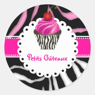 Adesivo Redondo Cupcake de zebra PixDezines/cor DIY