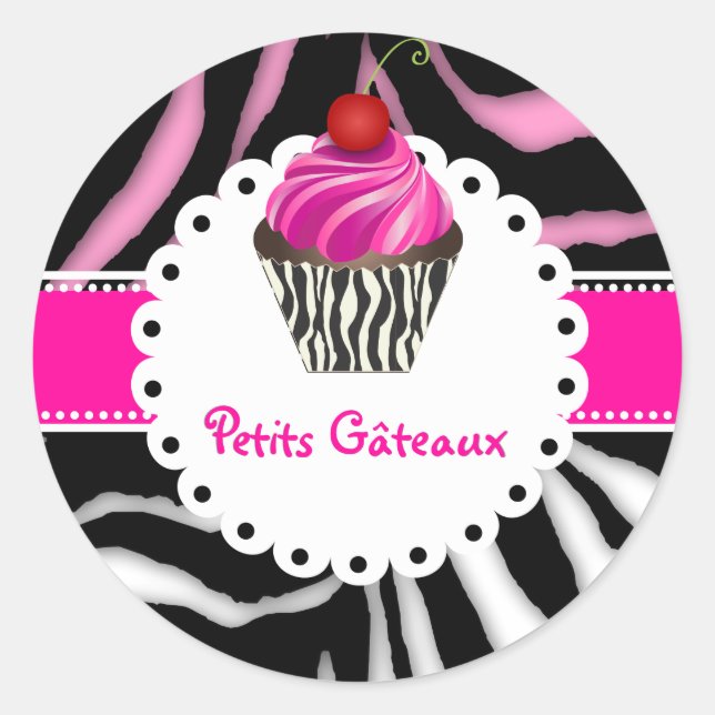 Adesivo Redondo Cupcake de zebra PixDezines/cor DIY (Frente)