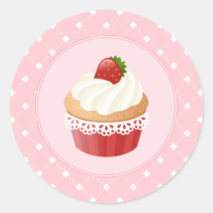 Adesivo Redondo Cupcake delicioso doce da morango