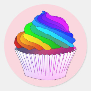 Adesivo Redondo Cupcake do glacé do arco-íris