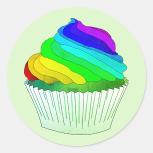 Adesivo Redondo Cupcake do glacé do arco-íris