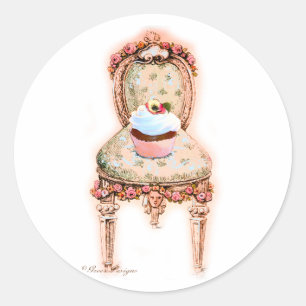 Adesivo Redondo Cupcake do Tea Party Design vitoriano francês