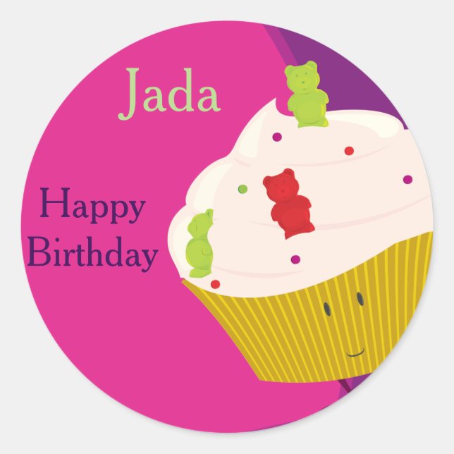 Adesivo Redondo Cupcake do Urso Gummy | Vinheta (Frente)