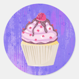 Adesivo Redondo Cupcake doce com framboesa no topo