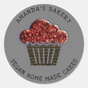 Adesivo Redondo Cupcake Doce Para Casa Vegan Bakery Muffin Brown