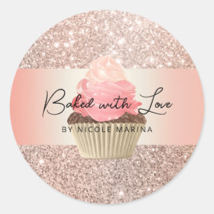Adesivo Redondo Cupcake Dourado Com Amor Personalizado