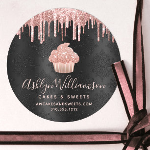 Adesivo Redondo Cupcake Dourado Glitter Drives Bakery Chef Preto
