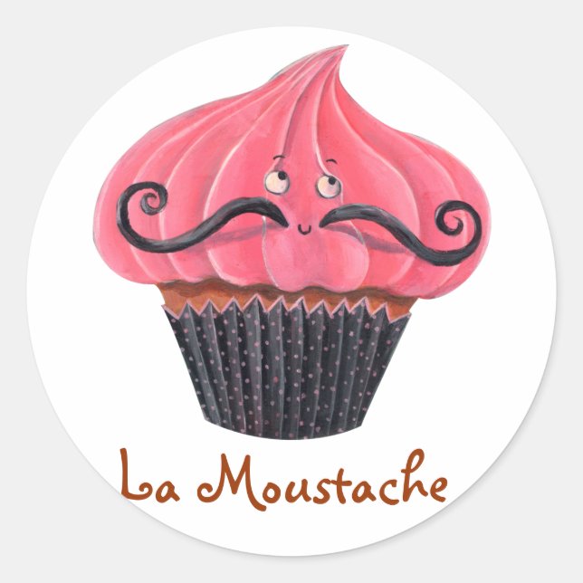 Adesivo Redondo Cupcake e La Mustache (Frente)