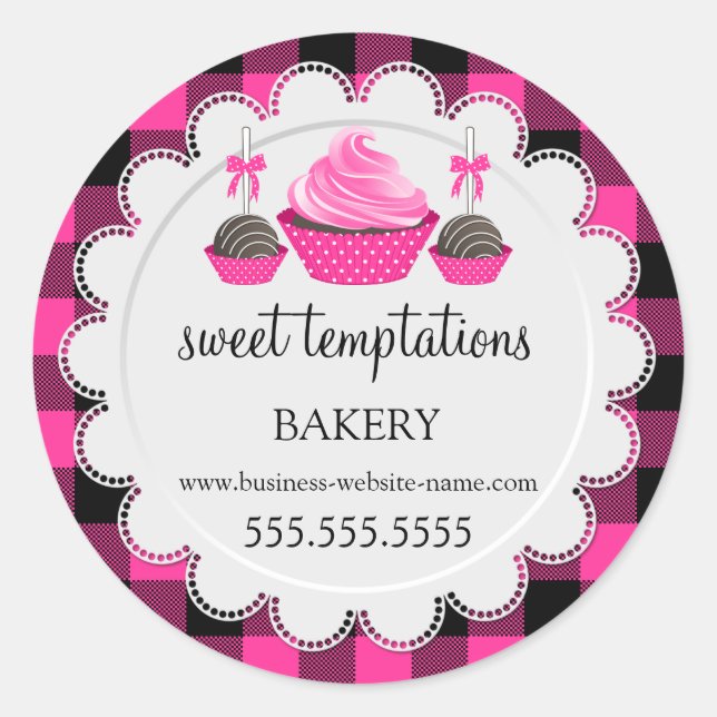 Adesivo Redondo Cupcake e Xadrez de Bolo (Frente)
