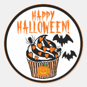 Adesivo Redondo Cupcake Feliz Halloween Bats
